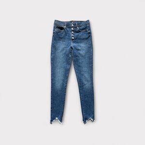 GAP Jeans Womens 27 Tall Blue True Skinny Button Fly Raw Frayed Hem Stretch